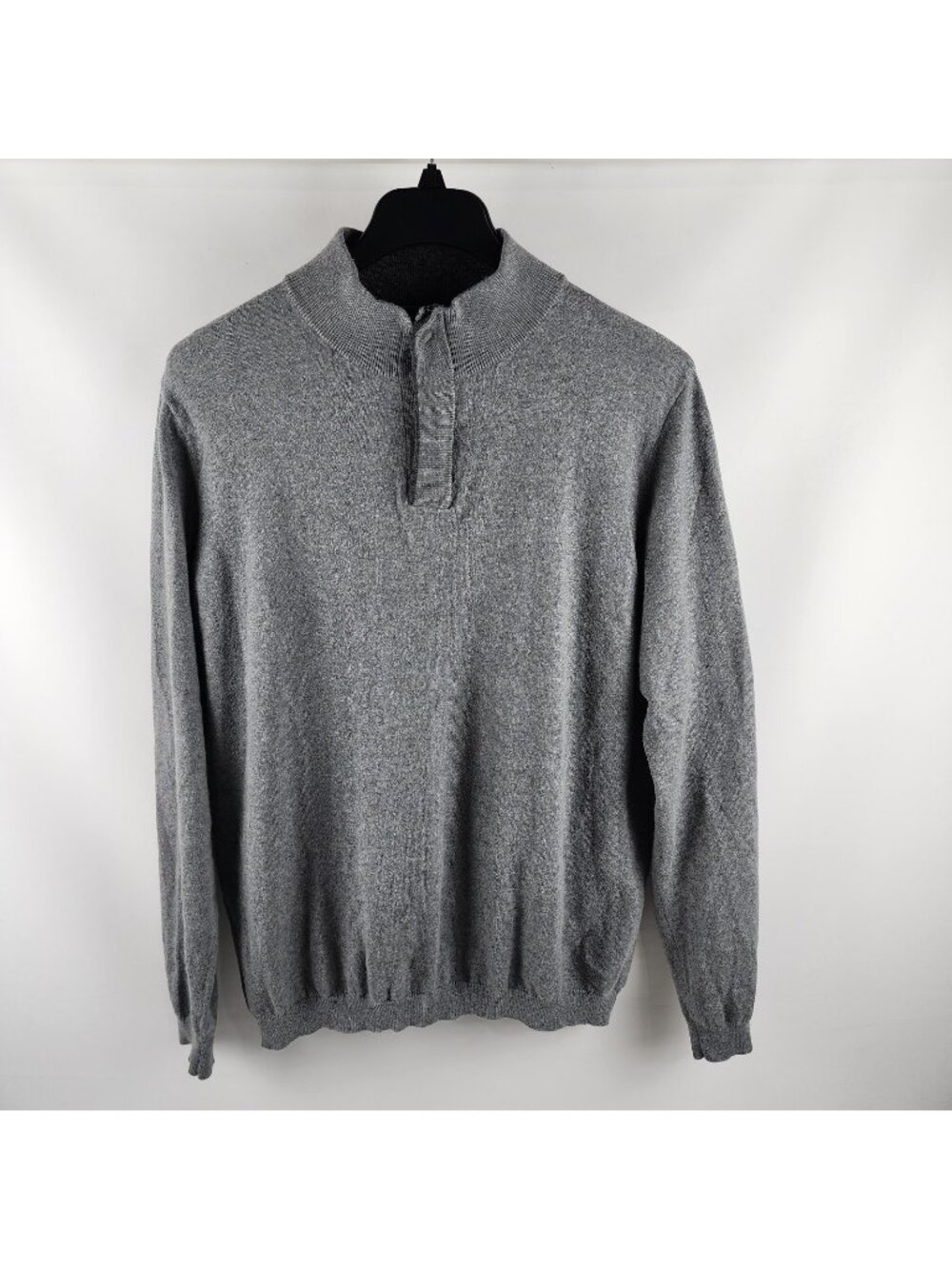 Footjoy Shirt Mens Large Gray Cashmere Mock Neck Ribbed 1/4 Zip Sweater